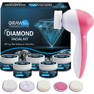Grawya Diamond Facial Kit With 5 in 1 Face Massager for Facial (Set of 6) 275 g