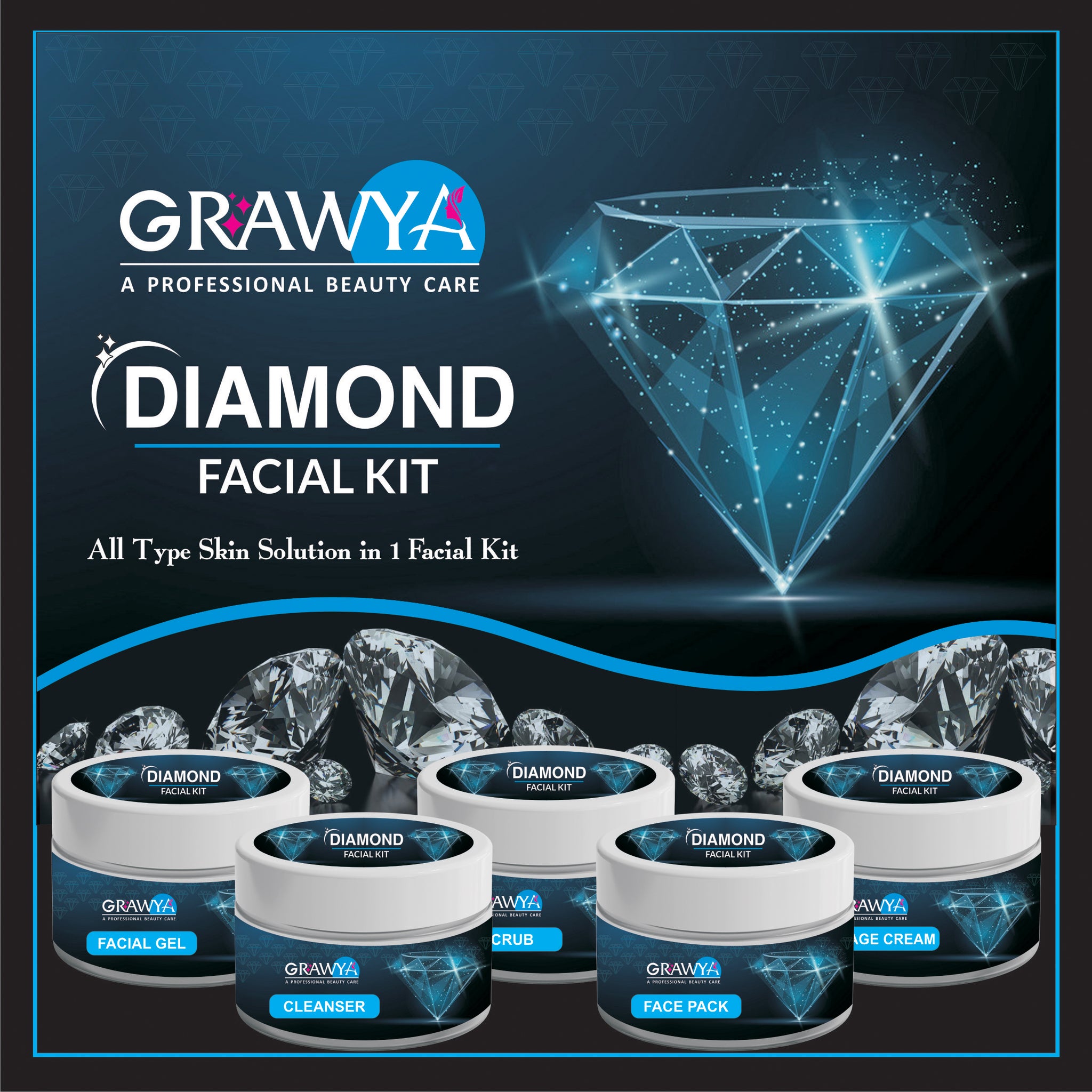 Grawya Professional Diamond Facial Kit For Women Glowing skin ( Set of 5)  (275 g)