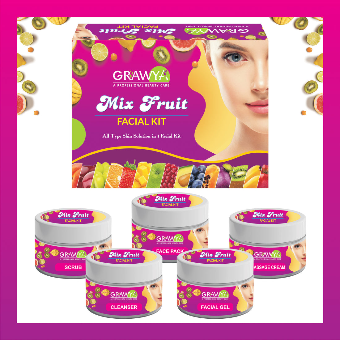 Grawya Professional Mix Fruit Facial Kit ( Set of 5)  (275 g)