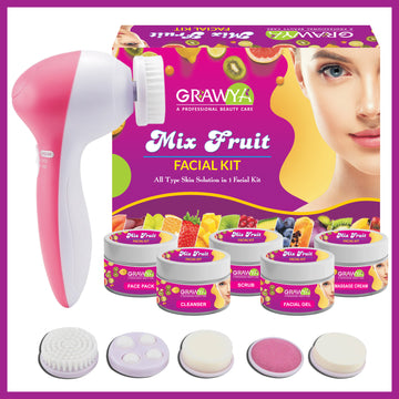 Grawya Mix Fruit Facial Kit For Women With 5 in 1 Face Massager for Glowing Skin (Set of 5) 275 G