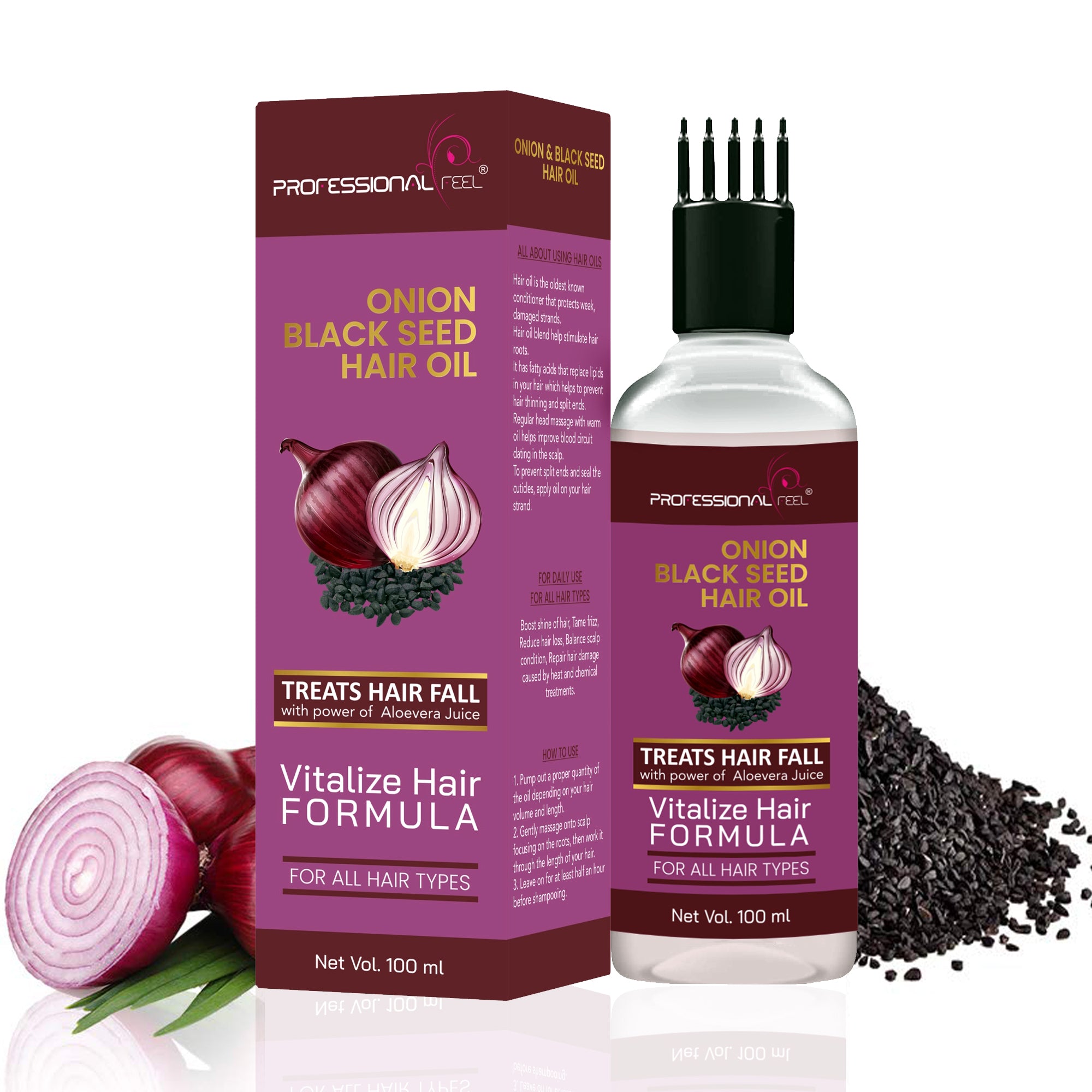 PROFESSIONAL FEEL Onion Black Seed Hair Oil, Vitalize Hair Formula Herbal Hair Oil for Hair Regrowth & Hair Fall Control Hair Oil (100 g)