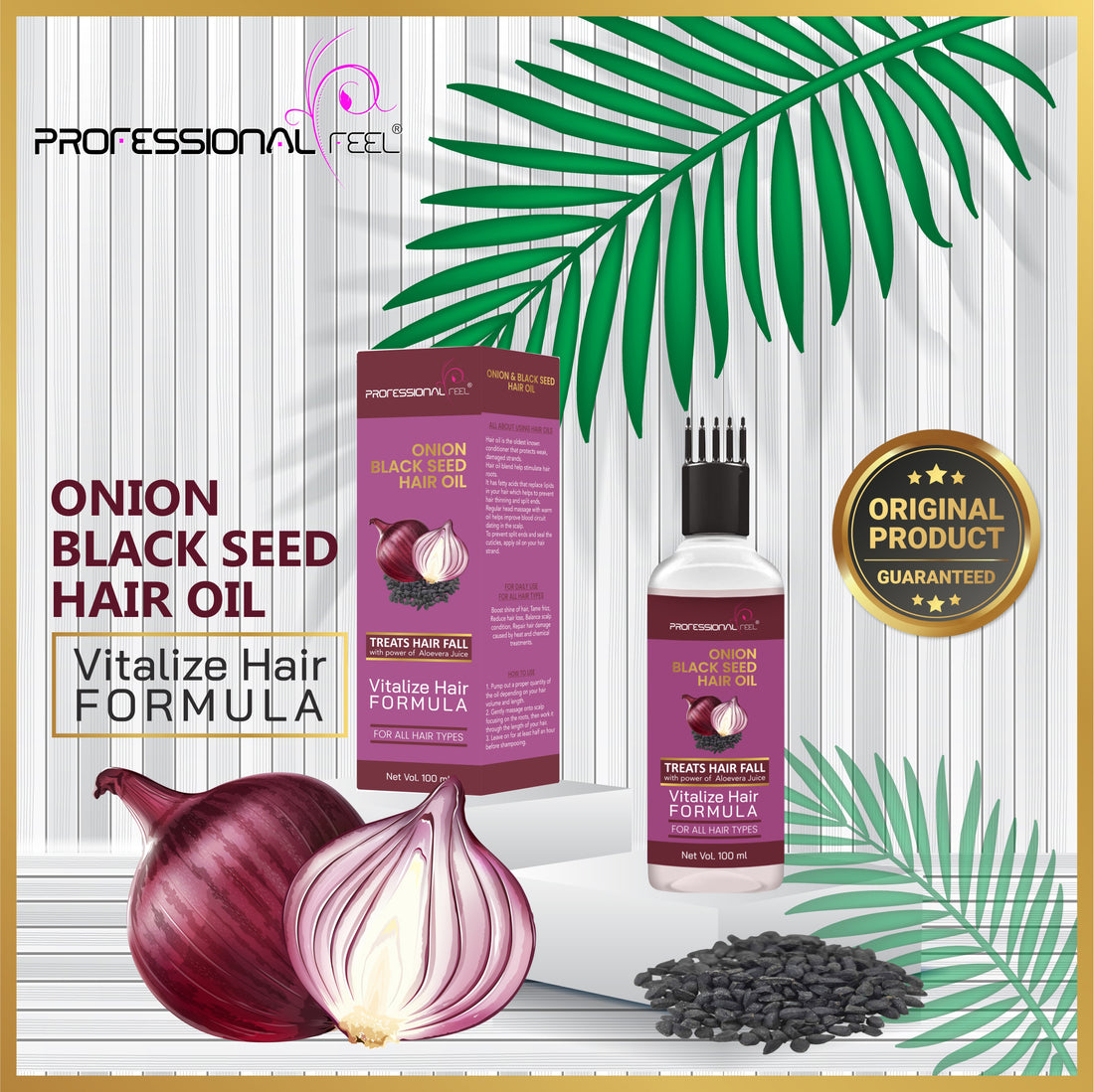 PROFESSIONAL FEEL Onion Black Seed Hair Oil, Vitalize Hair Formula Herbal Hair Oil for Hair Regrowth & Hair Fall Control Hair Oil (100 g)