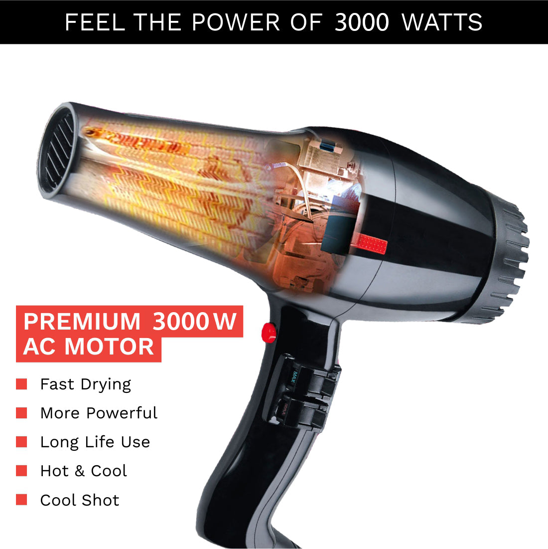 Abs Pro Professional 4400+ HOT AND COLD HAIR DRYER WITH NOZZLE POWER FULL HEATING Hair Dryer  (2200 W, Black)