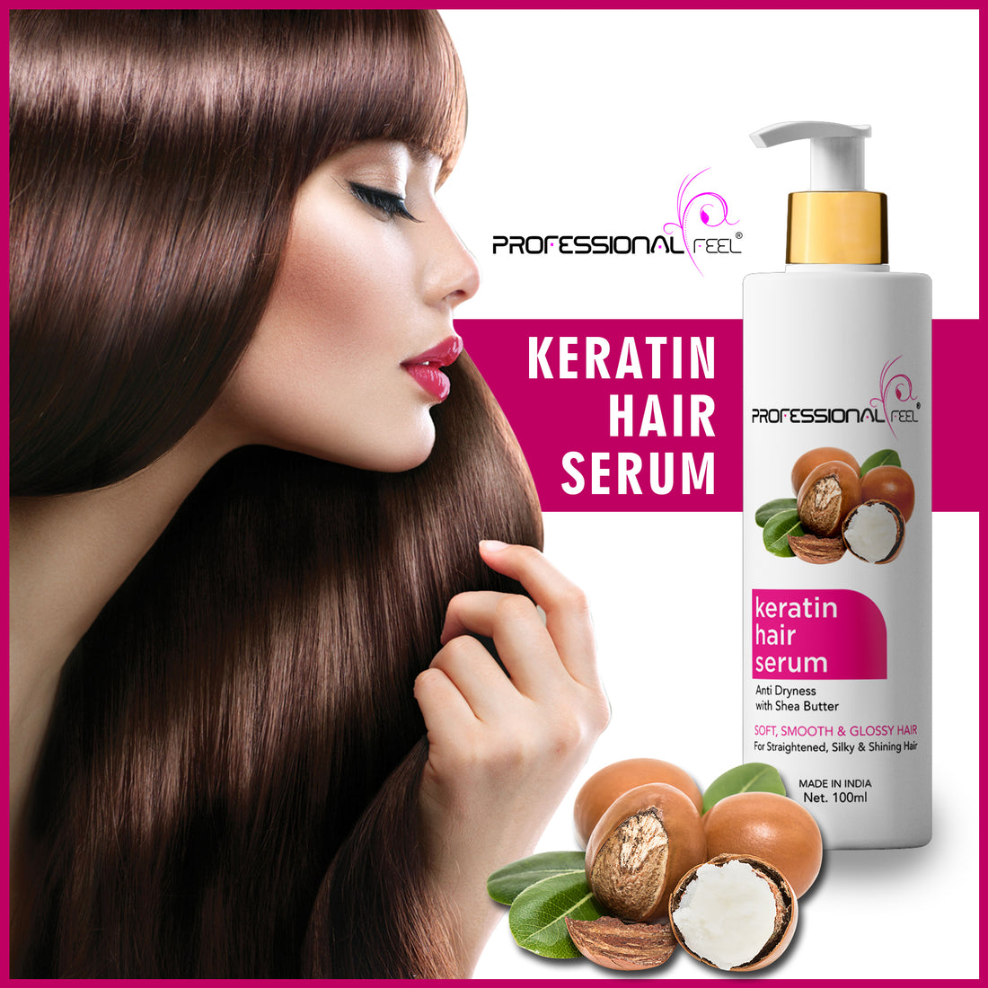 PROFESSIONAL FEEL Keratin Hair Serum For Soft, Smooth & Glossy Hair (100 ml)