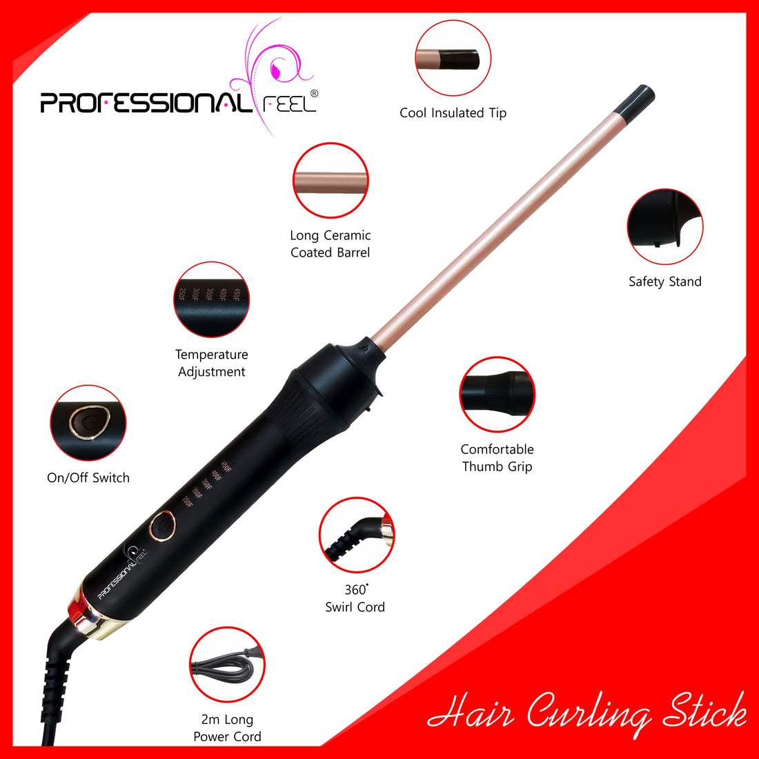 Professional Feel Electric Hair Curler, chopstick, Instant Heat Hair Curler Wand with PTC Fast Heating Technology, Salon Temperature Performance ,Automatic, Electric Hair Curler  (Barrel Diameter: 25 mm)