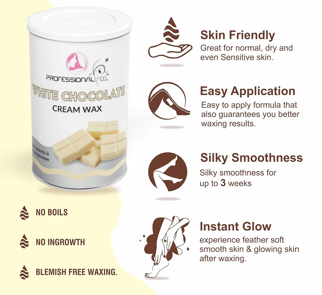 Professional Feel White Chocolate cream wax with 32 wax strips, Cream wax Hair Removal advance formula Wax (800 g)