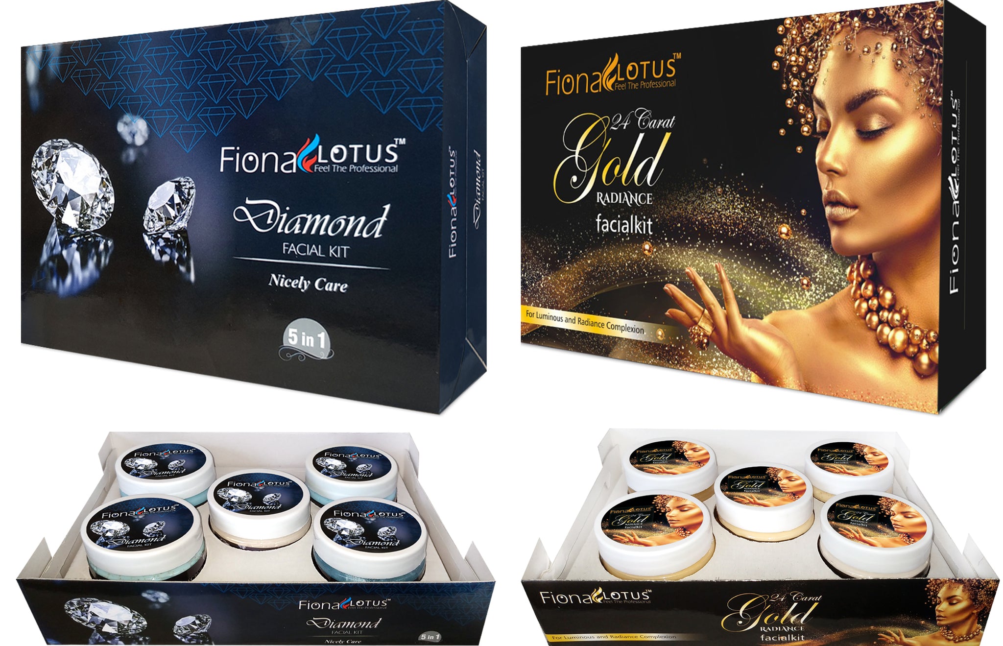 Fiona Lotus Herbal Gold + Diamond Facial Kit, Special Combo Kit For Unisex (Set of 5) Pack of 2 (250 G + 250 G)