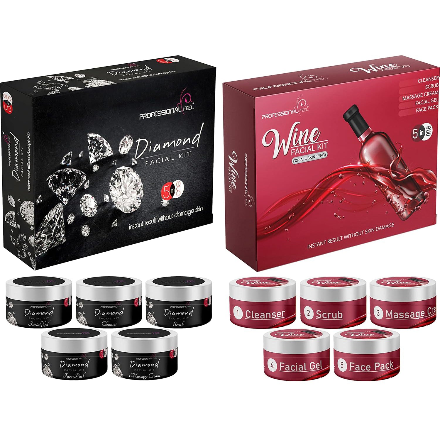 Professional Feel Herbal Diamond + Red wine Facial Kit for Women & Men, Special Combo kit (Pack of 2) 250 + 250 GM