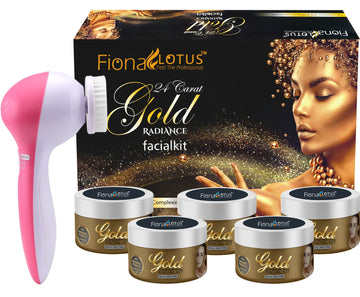 Fiona Lotus Gold Facial Kit with 5 in 1 Face Massager for Facial (Set of 5) 250 G