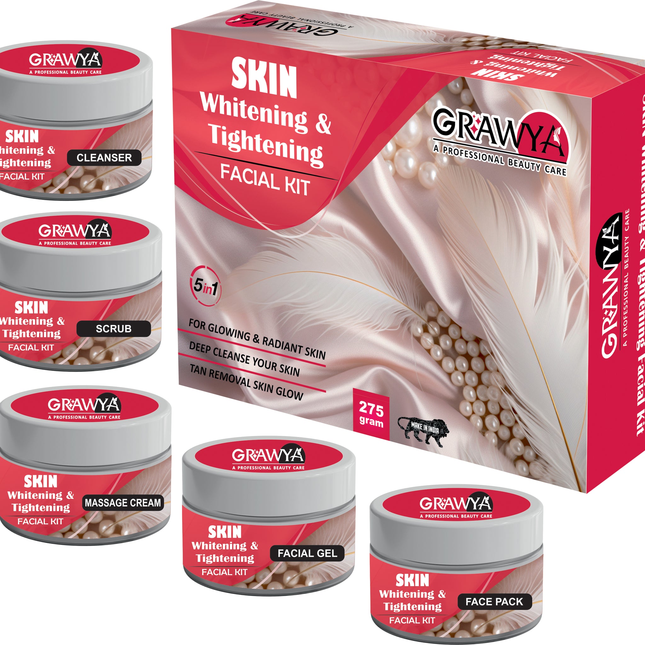 Grawya Professional Skin Whitening & Tightening Facial Kit For Women & Men Glowing skin Fairness (275 G) set of 5