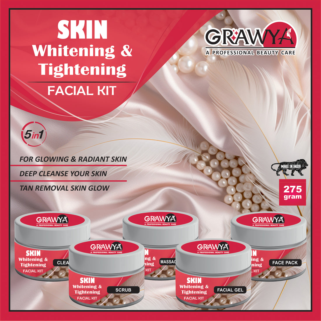 Grawya Professional Skin Whitening & Tightening Facial Kit For Women & Men Glowing skin Fairness (275 G) set of 5