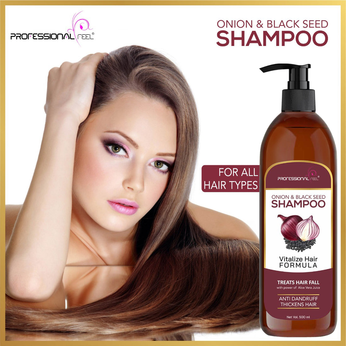 Professional Feel Red Onion Shampoo and Onion Oil for Hair Growth & Hair Fall Control, with Red Onion & Black Seed for Women & Men