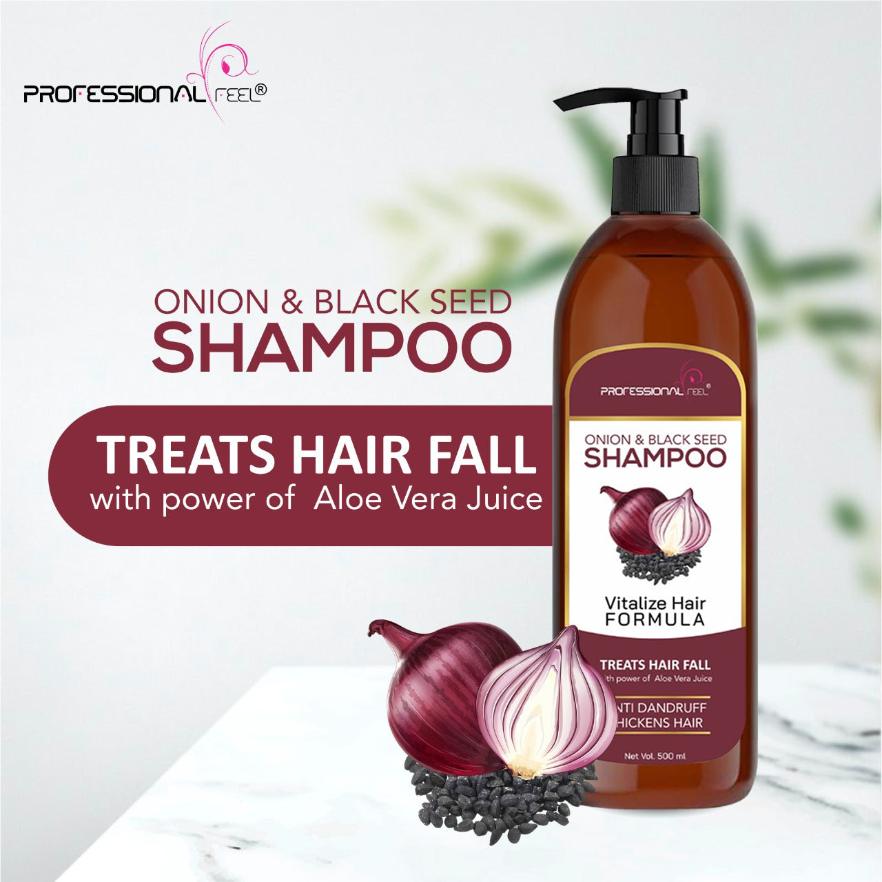 Professional Feel Red Onion Shampoo and Onion Oil for Hair Growth & Hair Fall Control, with Red Onion & Black Seed for Women & Men